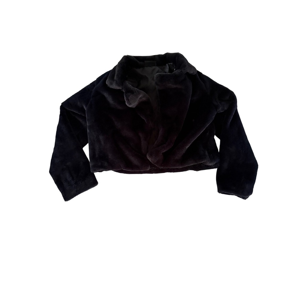 Jolie & Joy Black Faux Fur Cropped Jacket Open Front Coat Womens Large